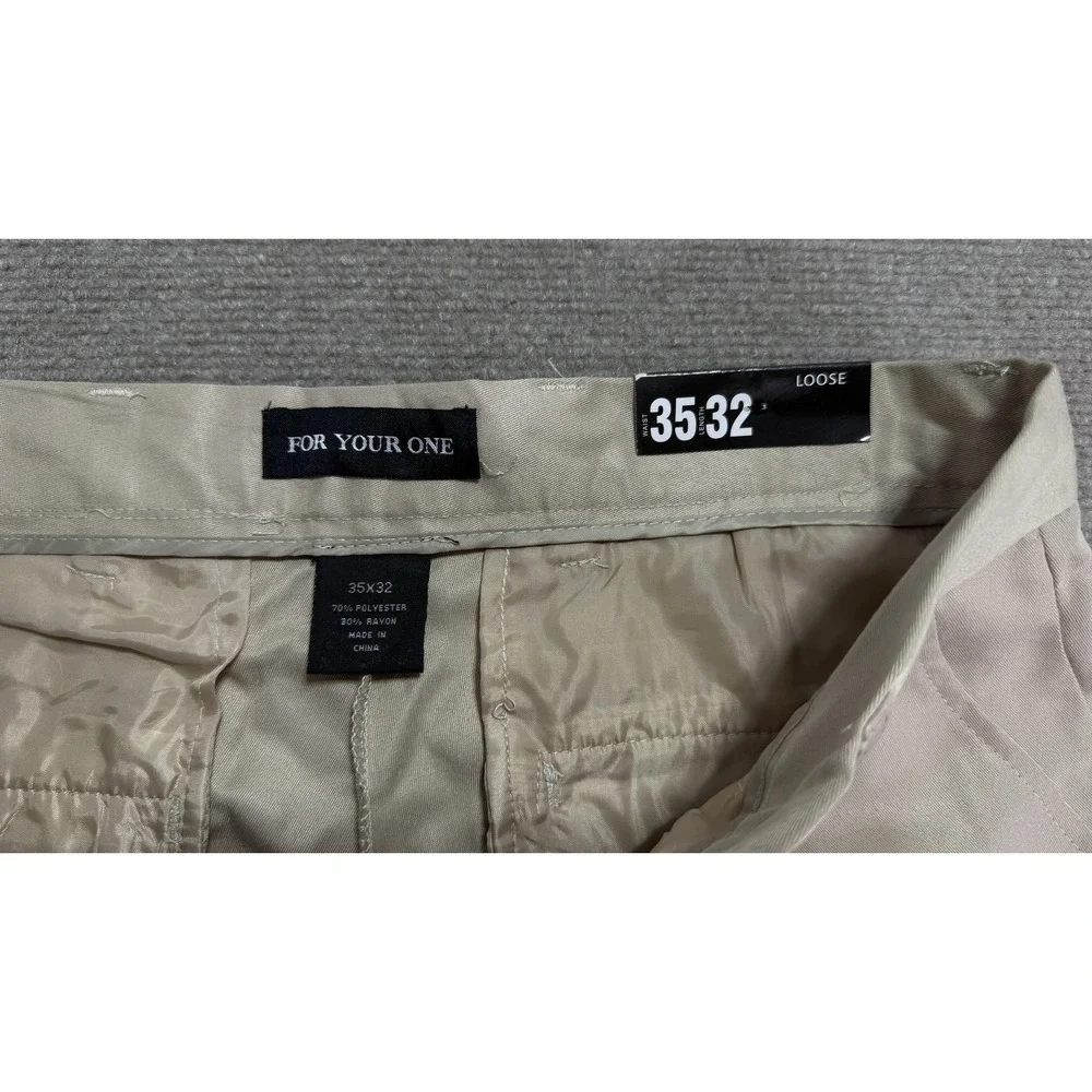 FOR YOUR ONE Pants Mens 35x32 Beige Loose Dress Straight Leg Pleated‎ Casual